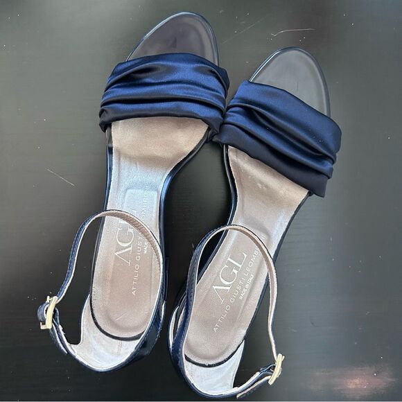 AGL Satin Top All leather sandals in navy blue - Picture 3 of 11